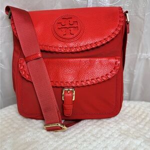 Tory Burch Red Crossbody Bag with Whipstitch Trim